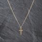 Second Hand 9ct Yellow Gold Hand Engraved Cross Pendant & 18 Inch Curb Chain 41143082