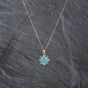 Second Hand 9ct Yellow Gold Glass Flower Pendant & 18 Inch Curb Chain 41143086