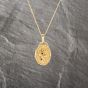 Second Hand 9ct Yellow Gold Sapphire Oval Flower Locket Pendant & 18 Inch Curb Chain 41143093