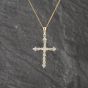 Second Hand Yellow Gold 0.22ct Diamond Set Cross Pendant & 18 Inch Curb Chain 41143117