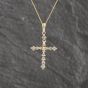 Second Hand Yellow Gold 0.22ct Diamond Set Cross Pendant & 18 Inch Curb Chain 41143118