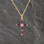Second Hand 18ct Yellow Gold Ruby & Diamond Set Cross Pendant & 17 Inch Curb Chain 41143120