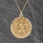 Second Hand 9ct Yellow Gold Round St Christopher Pendant & 16 Inch Curb Chain 41143126