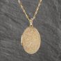 Second Hand 9ct Yellow Gold Patterned Oval Locket Pendant & 18 Inch Curb Chain 41143136