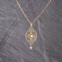 Second Hand Vintage Yellow Gold Opal & Seed Pearl Intricate Openwork Pendant & 14.5 Inch Belcher Chain 41143156