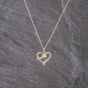Second Hand 9ct Yellow Gold Diamond Openwork Ribbon Heart Pendant & 18 Inch Prince Of Wales Chain 41143159