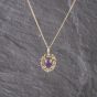 Second Hand 9ct Yellow Gold Amethyst Oval Filigree Pendant & 17 Inch Curb Chain 41143161