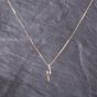 Second Hand 9ct Yellow Gold 0.02ct Brilliant Cut Double Bar Dropper Pendant & 18 Inch Box Chain 41143187