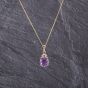 Second Hand 9ct Yellow Gold White Topaz & Amethyst Pendant & 18 Inch Curb Chain 41143196