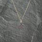 Second Hand 9ct Yellow Gold Amethyst Set Cross Pendant & 18 Inch Curb Chain 41143201