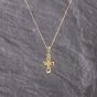 Second Hand Yellow Gold Cubic Zirconia Set Cross Pendant & 18 Inch Curb Chain 41143240