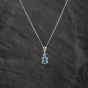 Second Hand 9ct White Gold Blue Topaz & Diamond Pendant & 16 Inch Curb Chain 41143247
