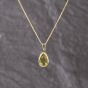 Second Hand 9ct Yellow Gold Peridot Teardrop Gemstone Pendant & 18 Inch Curb Chain 41143331