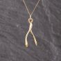 Second Hand 9ct Yellow Gold Wishbone Pendant & 18 Inch Curb Chain 41143336
