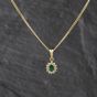 Second Hand 18ct Yellow Gold Emerald & 0.54ct Diamond Jewellery Set - Oval Stud Earrings & Pendant With 16 Inch Curb Chain 41143346
