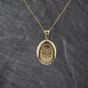 Second Hand 9ct Yellow Gold Diamond Set Oval Engraved Locket Pendant & 18 Inch Curb Chain 41143350