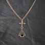 Second Hand Vintage Rose Gold Multi Stone Double Albert & Swivel Charm T-Bar Pendant & 18 Inch Curb Chain 41143354