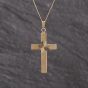 Second Hand 9ct Yellow Gold Patterned Cross Pendant & 18 Inch Curb Chain 41143362