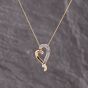 Second Hand Two Colour Gold Diamond Open Heart Pendant & 18 Inch Curb Chain 41143371