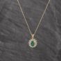 Second Hand 9ct Yellow Gold Emerald & Diamond Oval Pendant & 18 Inch Prince Of Wales Chain 41143373
