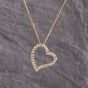 Second Hand Yellow Gold Cubic Zirconia Open Heart Pendant & 18 Inch Curb Chain 41143376