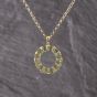 Second Hand 9ct Yellow Gold Green Tourmaline Open Circle Pendant & 20 Inch Belcher Chain 41143377