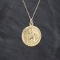 Second Hand 9ct Yellow Gold Circular Faceted Edge St Christopher Pendant & 18 Inch Prince Of Wales Chain 41143384