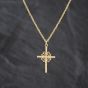 Second Hand 9ct Yellow Gold Decorative Diamond Cut Cross Pendant & 18 Inch Prince Of Wales Chain 41143394