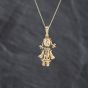 Second Hand 9ct Yellow Gold Multi Stone Articulating Ragdoll Pendant & 18 Inch Prince Of Wales Chain 41143407
