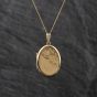 Second Hand 9ct Yellow Gold Three Quarter Engraved Locket Pendant & 18 Inch Curb Chain 41143416