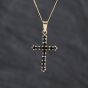 Second Hand 9ct Yellow Gold Sapphire Double Sided Cross Pendant & 18 Inch Curb Chain 41143427