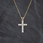 Second Hand 9ct Yellow Gold Cubic Zirconia Claw Set Cross Pendant & 18 Inch Curb Chain 41143429