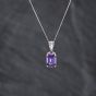 Second Hand 9ct White Gold Amethyst & Diamond Pendant & 18 Inch Curb Chain 41143434