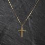Second Hand 9ct Yellow Gold Engraved Cross Pendant & 16 Inch Paper Link Chain 41143444
