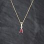 Second Hand 9ct Two Colour Gold Sythetic Ruby & 0.01ct Diamond Tear Drop Pendant & 18 Inch Prince Of Wales Chain 41143447