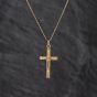 Second Hand 9ct Yellow Gold Patterned Cross Pendant & 18 Inch Curb Chain 41143462