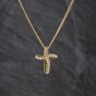 Second Hand 9ct Yellow Gold Cubic Zirconia Set Cross Pendant & 16 Inch Curb Chain 41143464