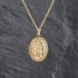 Second Hand Vintage 9ct Yellow Gold Engraved Oval Locket Pendant & 18 Inch Prince Of Wales Chain 41143486