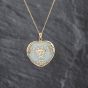 Second Hand 9ct Yellow Gold Jade Chinese Love Heart Pendant & 18 Inch Curb Chain 41143494
