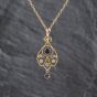 Second Hand Vintage Yellow Gold Amethyst & Seed Pearl Ornate Pendant & 17 Inch Trace Chain 41143496