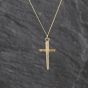 Second Hand Vintage 9ct Yellow Gold Patterned Cross Pendant & 18 Inch Curb Chain 41143503