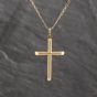 Second Hand 9ct Yellow Gold Lined Pattern Cross Pendant & 20 Inch Curb Chain 41143525