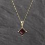 Second Hand 9ct Yellow Gold Garnet Square Gemstone Pendant & 18 Inch Curb Chain 41143547