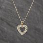 Second Hand 9ct Yellow Gold Cubic Zirconia Set Open Heart Pendant & 18 Inch Curb Chain 41143570