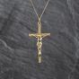 Second Hand 9ct Yellow Gold Crucifix Cross Pendant & 17 Inch Trace Chain 41143579