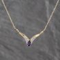 Second Hand 9ct Two Colour Gold Amethyst & Diamond Pendant & 15 Inch Prince Of Wales Chain 41143633