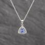 Second Hand White Gold Tanzanite & 0.08ct Diamond Halo Cluster Pendant & 18 Inch Trace Chain 41143642