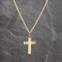 Second Hand 9ct Yellow Gold Patterned Cross Pendant & 18 Inch Prince Of Wales Chain 41143657