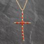 Second Hand Vintage 9ct Yellow Gold Coral Bead Set Cross Pendant & 18 Inch Rope Chain 41143659