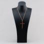 Second Hand Vintage 9ct Yellow Gold Coral Bead Set Cross Pendant & 18 Inch Rope Chain 41143659